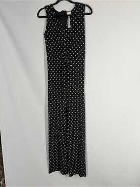 Chico's Black and White Polka Dot Sleeveless Jumpsuit with Tie Waist